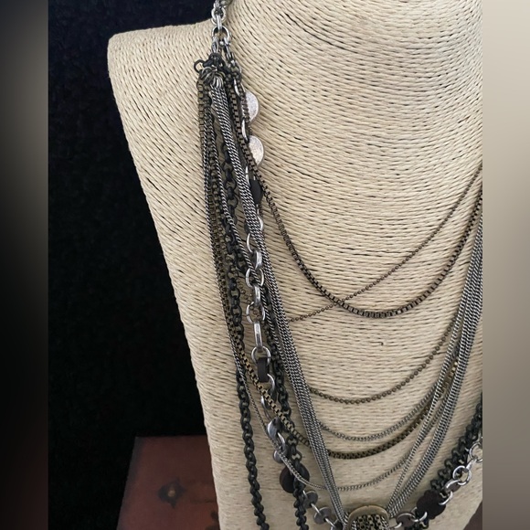 LUCKY BRAND Buckle Multi Metal Layered Steam Punk Removable Chain NECKLACE - Picture 4 of 5